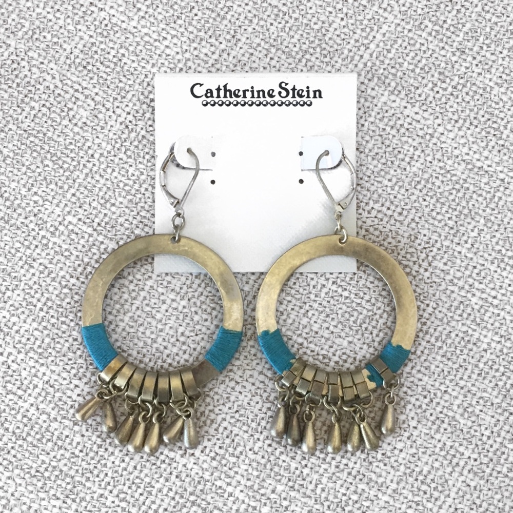 NWT Catherine Stein Gold & Blue Hoop Drop Earrings – Statement Jewelry
